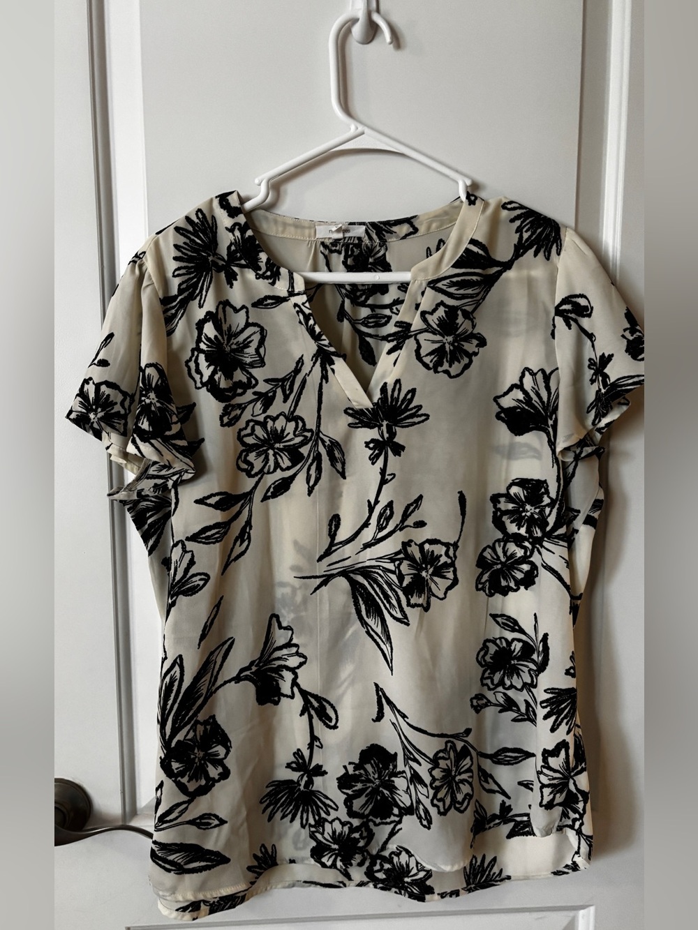 Maurices Cream Blouse with Black Floral Print